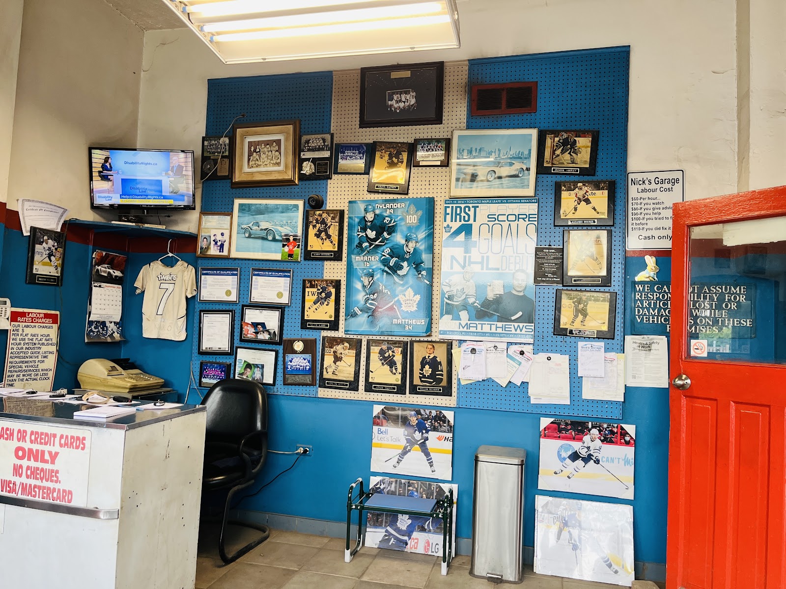 Inside one of the service bays at Nick's Garage